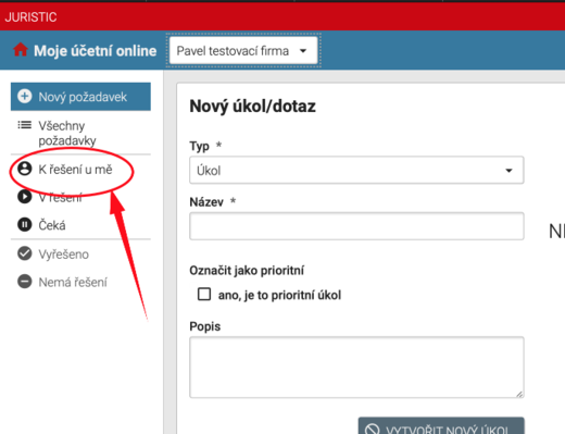 Reakce na požadavek - první klik